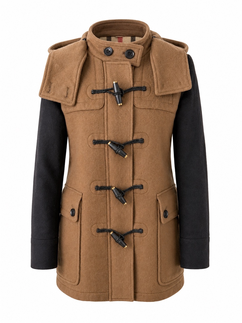 BURBERRY | Brit Hooded Wool Duffle Coat Camel Black Nova Check Toggle US 6